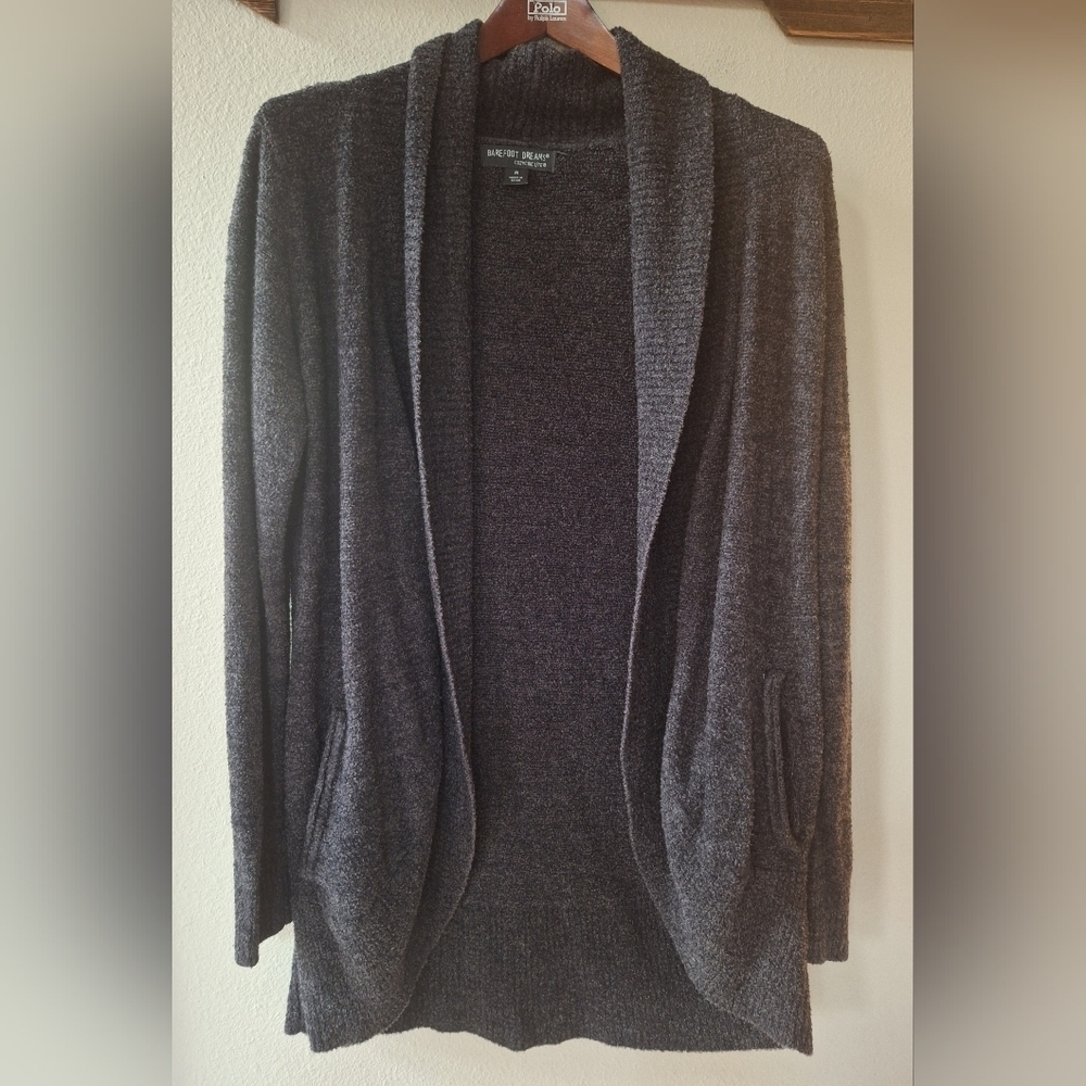 Barefoot Dreams Womens Charcoal Gray Open Mid Length Cardigan Size M
